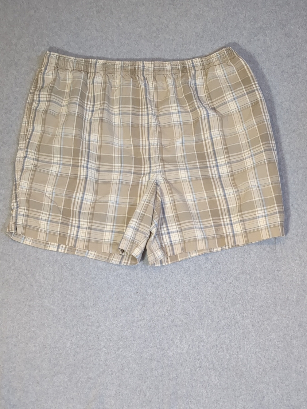 Brown Plaid Cotton Pull On Elastic Waist Retro Casual Shorts XL 40 42